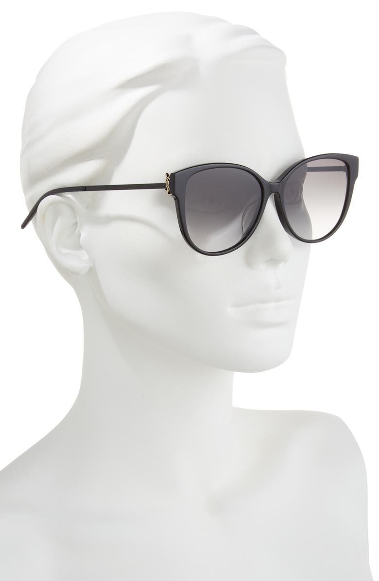 Saint Laurent 56mm Round Sunglasses, Alternate, color, Black Black Smoke