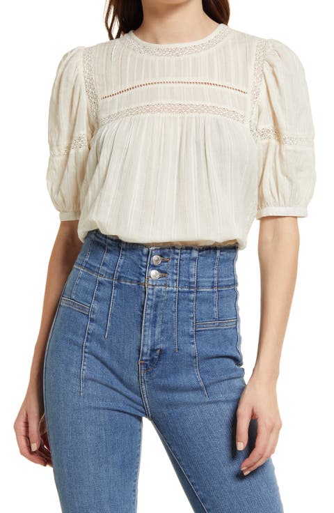 Lace Inset Puff Sleeve Blouse