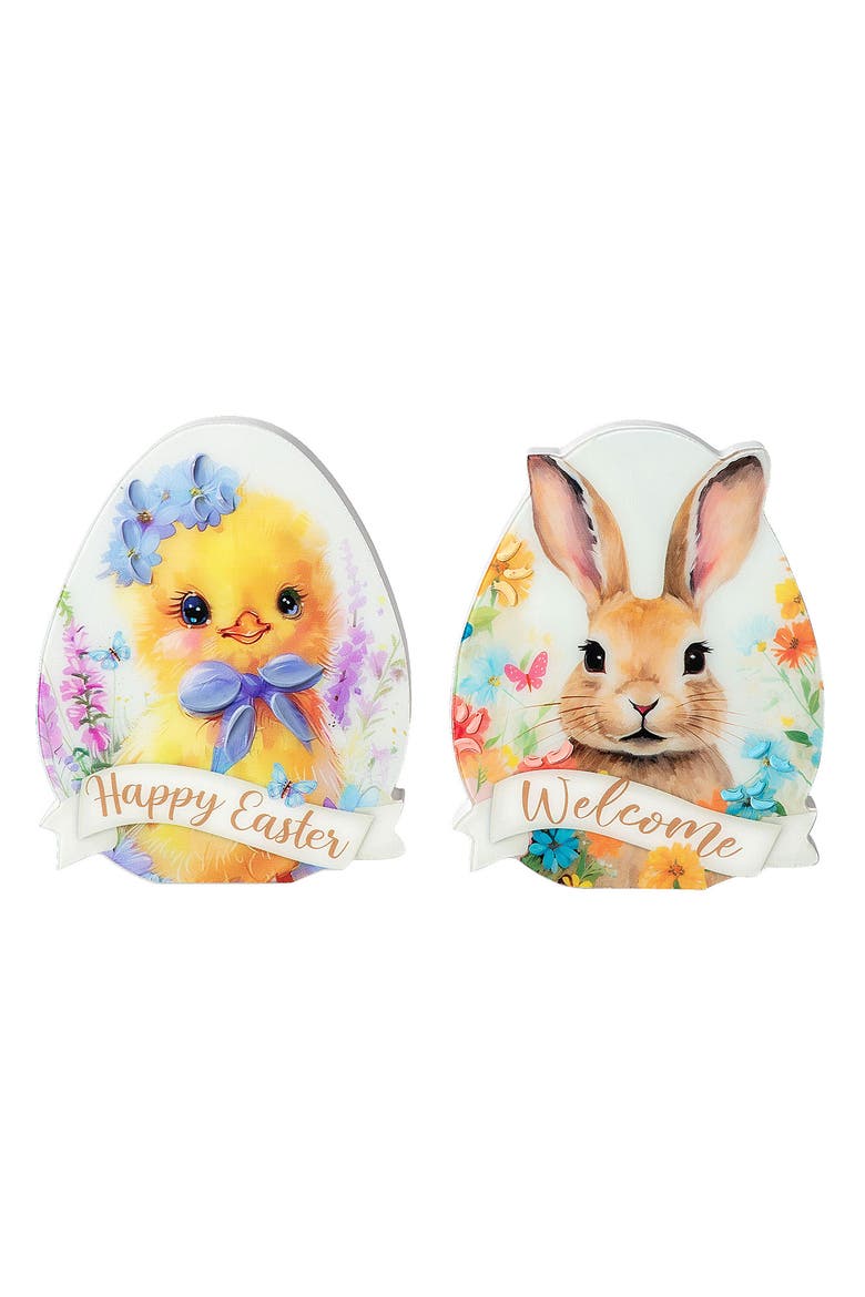 Set of 2 Easter Wooden & Epoxy Egg Chick Table Decor, Main, color, Pink