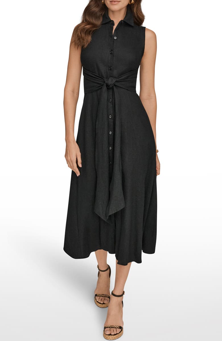 DONNA KARAN WEEKEND Sleeveless Linen Blend Shirtdress, Main, color, Black