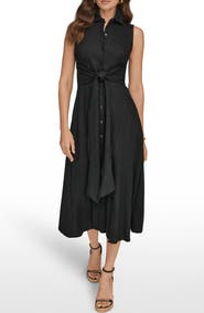 Donna Karan New York Sleeveless Linen Blend Shirtdress