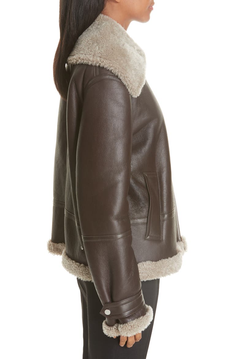 Genuine Shearling Aviator Jacket, Alternate, color, DARK WOOD