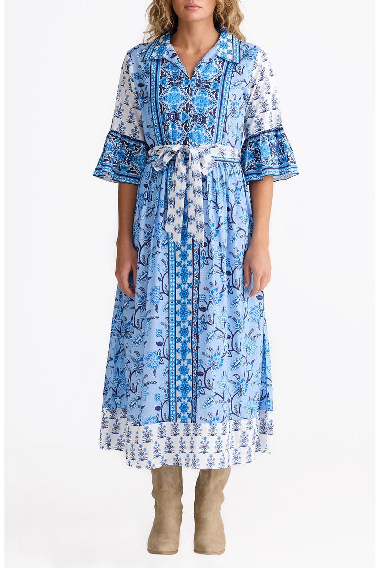 Jardin Mixed Print Cotton Midi Dress, Main, color, BLUEBERRY FIELDS