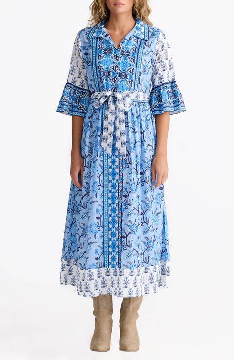 Jardin Mixed Print Cotton Midi Dress