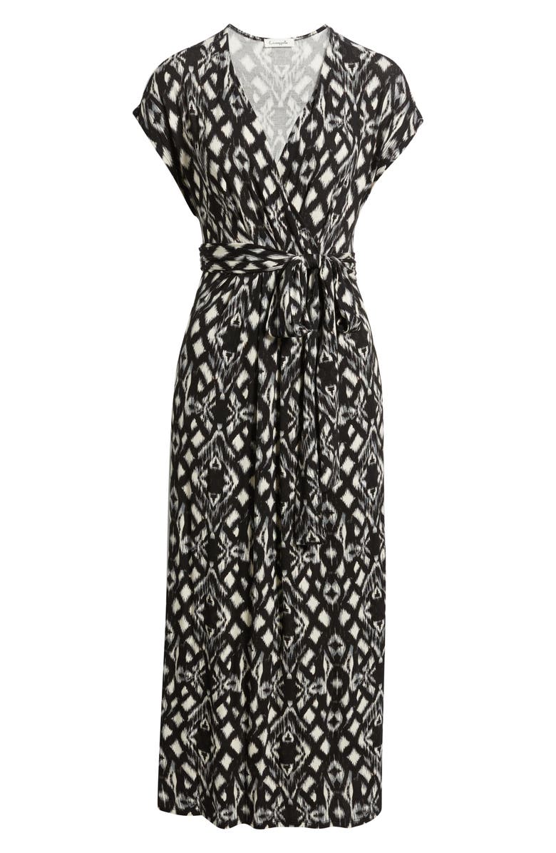 Loveappella Geo Print Faux Wrap Midi Dress, Alternate, color, Black/ Grey