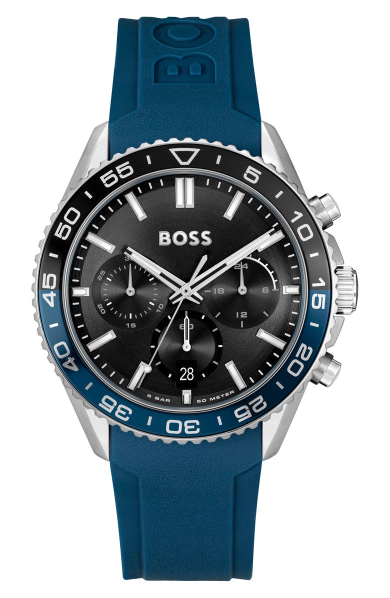 BOSS Runner Chronograph Silicone Strap Watch, 44mm, Main, color, 