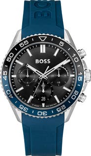 BOSS Runner Chronograph Silicone Strap Watch, 44mm