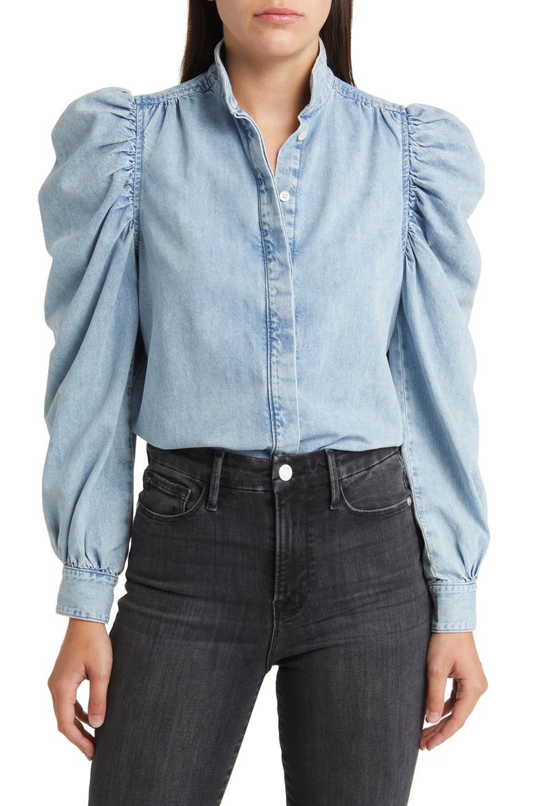 Gillian Puff Sleeve Denim Shirt, Main, color, CRESTHAVEN
