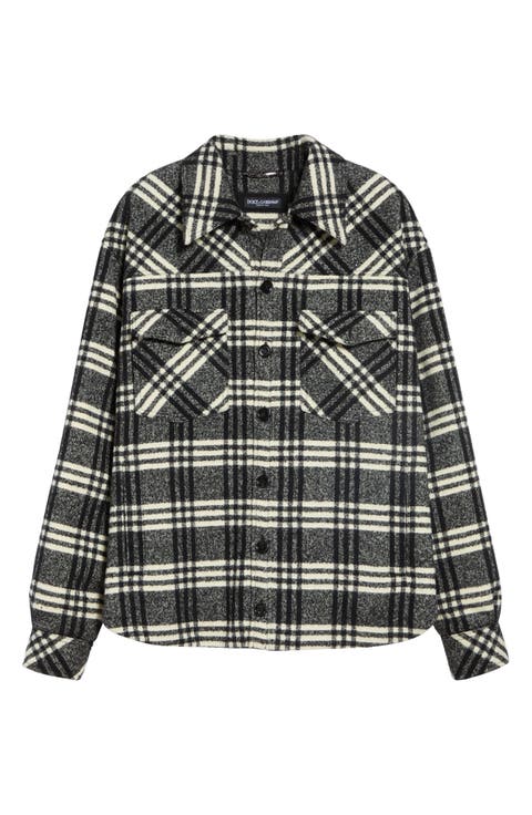 Tartan Plaid Virgin Wool Blend Shirt Jacket