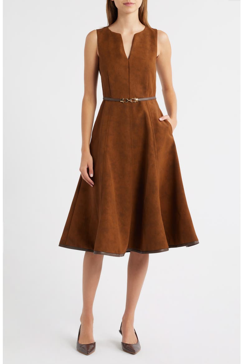 Eloise Faux Suede Midi Dress, Main, color, BROWN