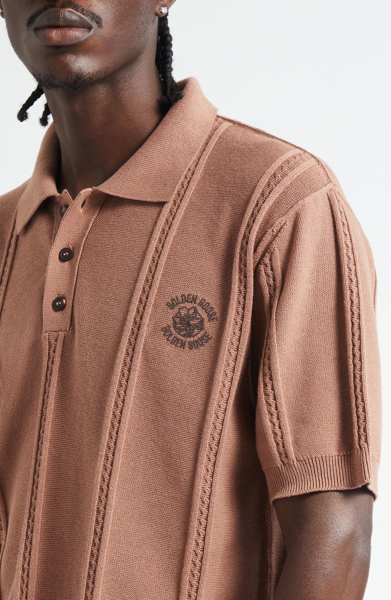 Golden Goose Journey Logo Embriodered Polo Sweater, Alternate, color, Brownie