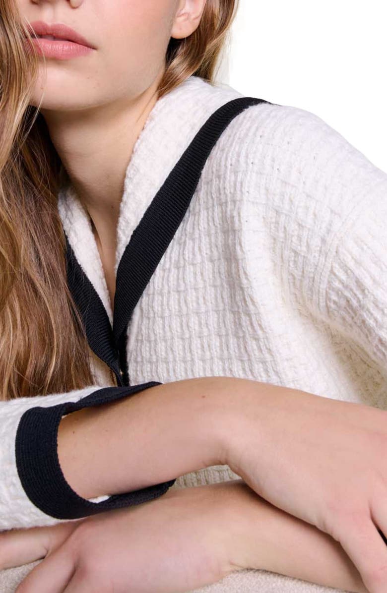 maje Contrast collar cardigan, Alternate, color,