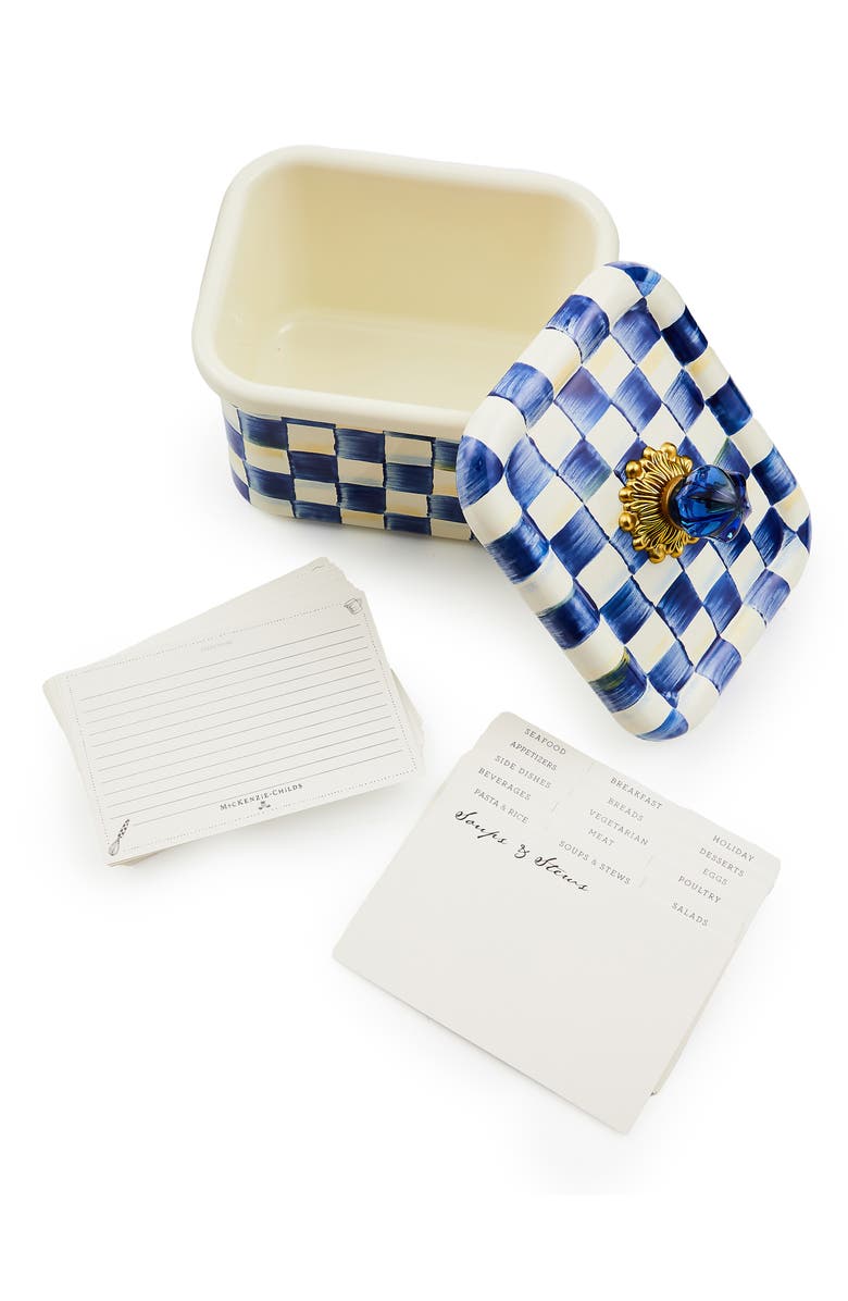 MACKENZIE CHILDS Royal Check Enameled Steel Recipe Box, Alternate, color, Blue/ White