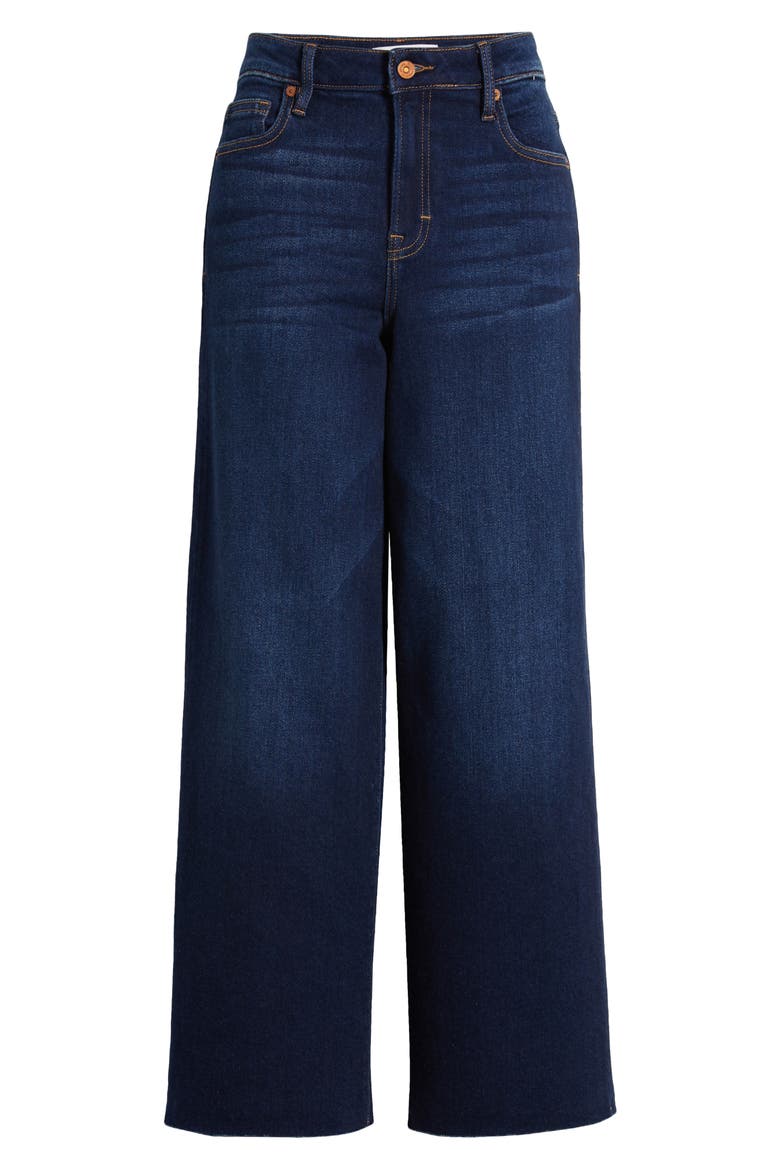 Clean Stretch Raw Hem Wide Leg Jeans, Alternate, color, DARK WASH