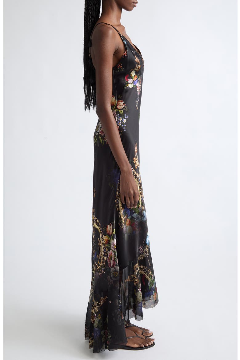 V-Neck Flounce Hem Slip Dress, Alternate, color, NIGHT GARDEN