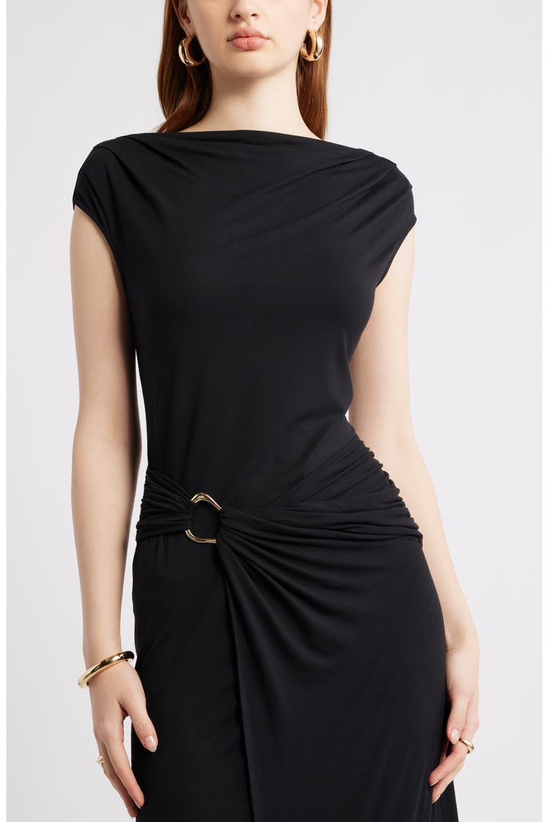 Belt Detail Side Ruched Dress, Alternate, color, BLACK