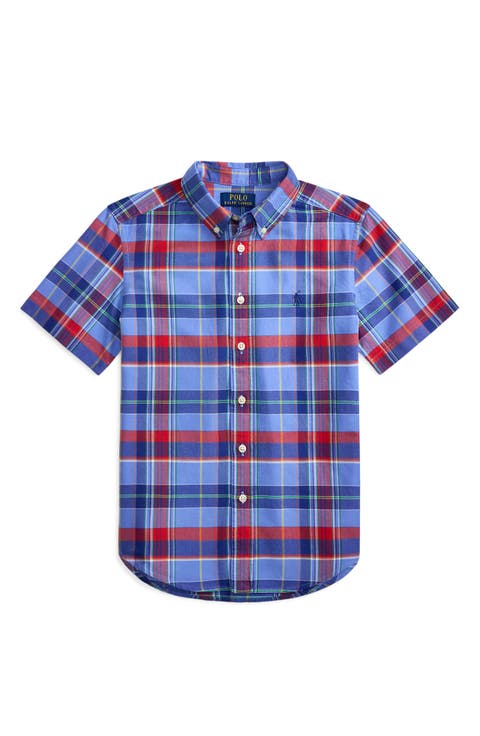 Kids' Classic Plaid Short Sleeve Cotton Button-Down Shirt (Big Kid)