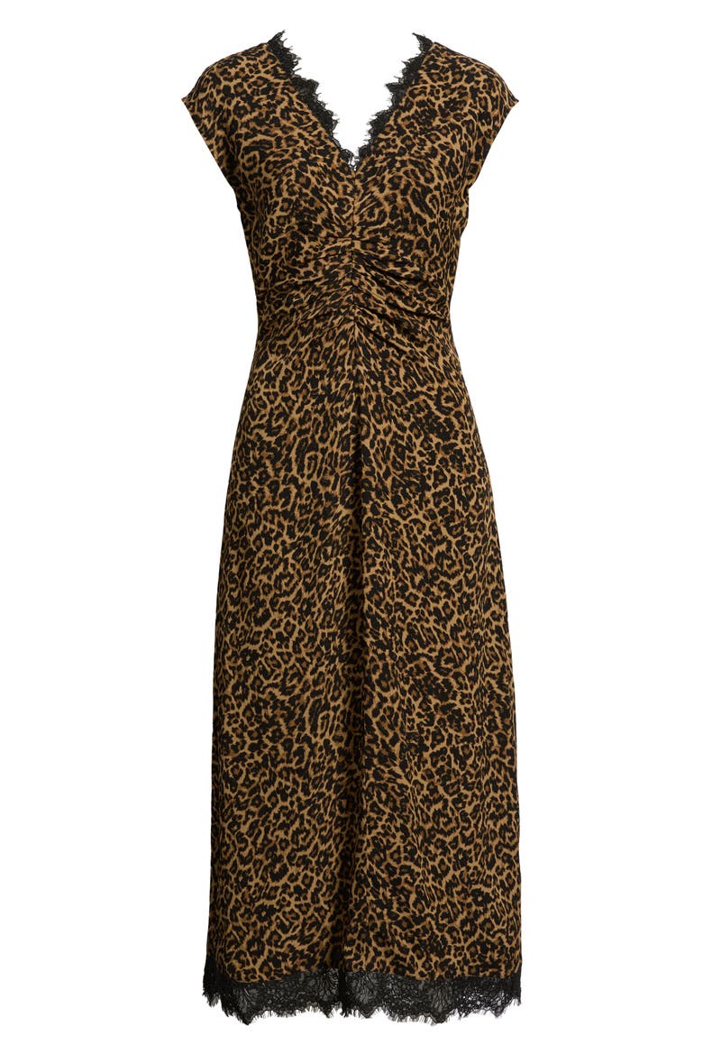 Lace Trim Leopard Print Midi Dress, Alternate, color, TAN- BLACK LEONE LEOPARD