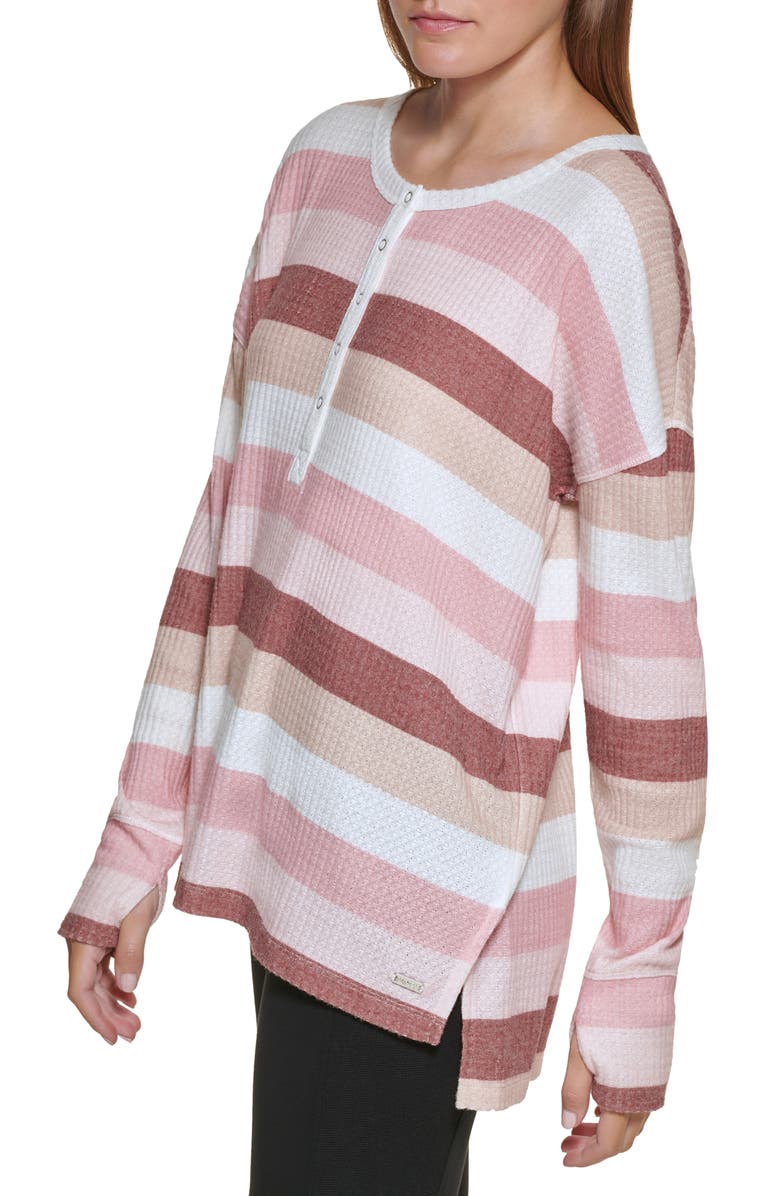 Andrew Marc Stripe Long Sleeve Waffle Knit High-Low Top, Alternate, color,