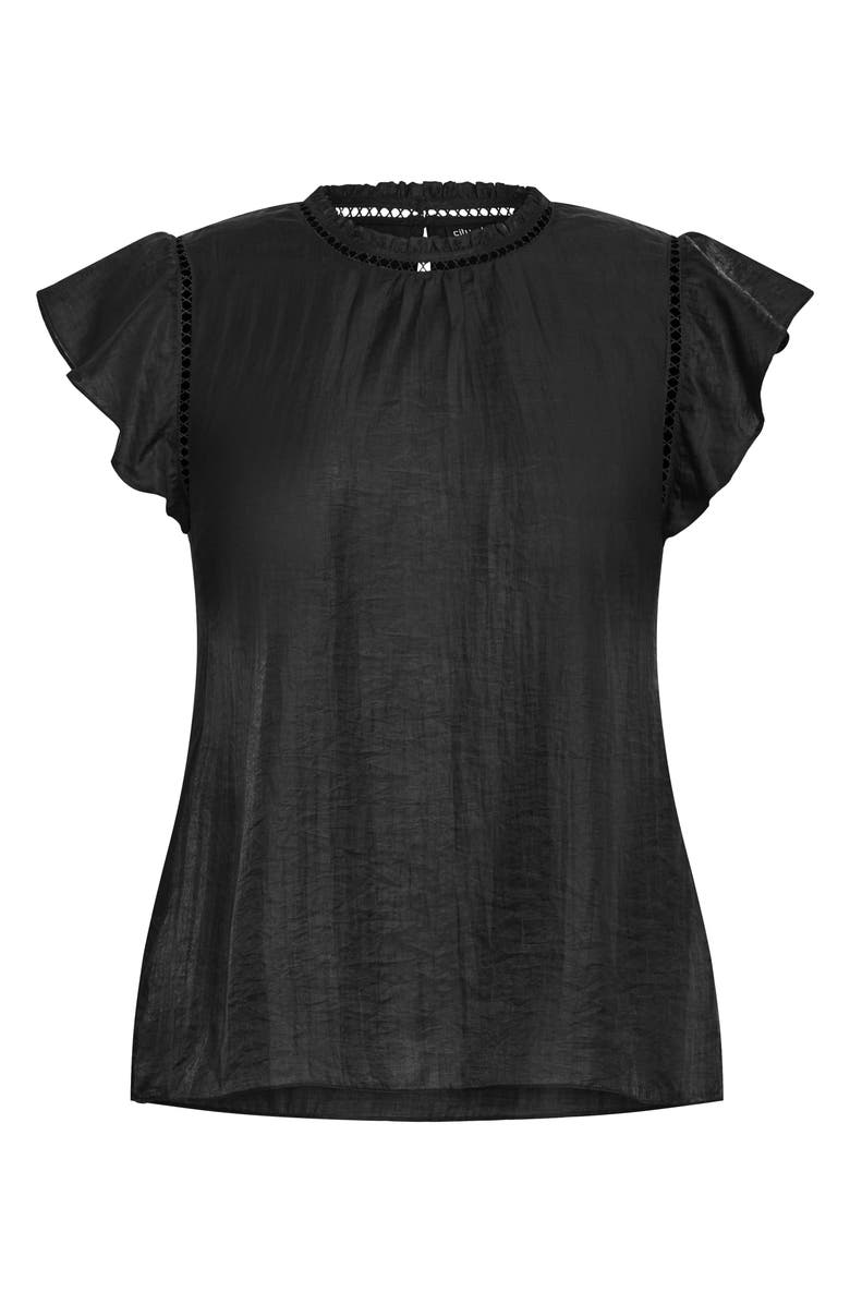 City Chic Lorelai Flutter Sleeve Top, Alternate, color, Black