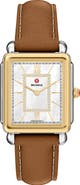 MICHELE Deco II Diamond Mother-of-Pearl Leather Strap Watch, 26mm x 28mm