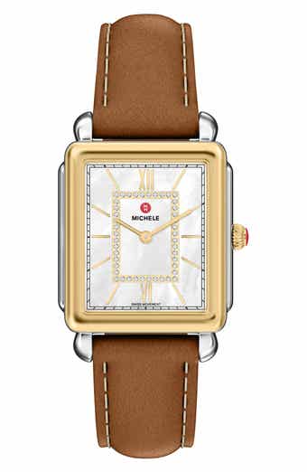 Deco II Diamond Mother-of-Pearl Leather Strap Watch, 26mm x 28mm