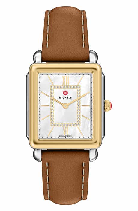Deco II Diamond Mother-of-Pearl Leather Strap Watch, 26mm x 28mm