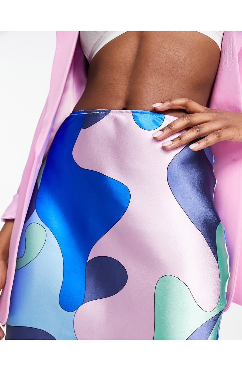 ASOS DESIGN Multicolor Satin Slip Midi Skirt, Alternate, color,
