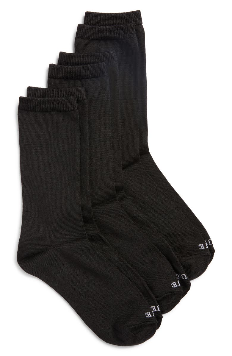Hue Assorted 3-Pack Supersoft Crew Socks, Main, color, Black Pack