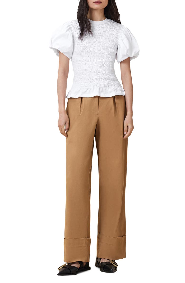 AllSaints Dael Smocked Puff Sleeve Top, Alternate, color, Optic White