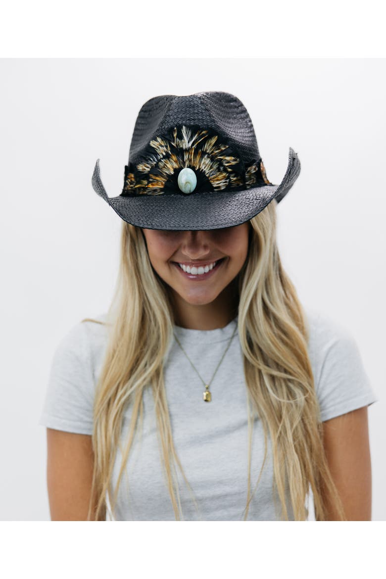 Marron Feathered Straw Drifter, Alternate, color, TEA STAIN