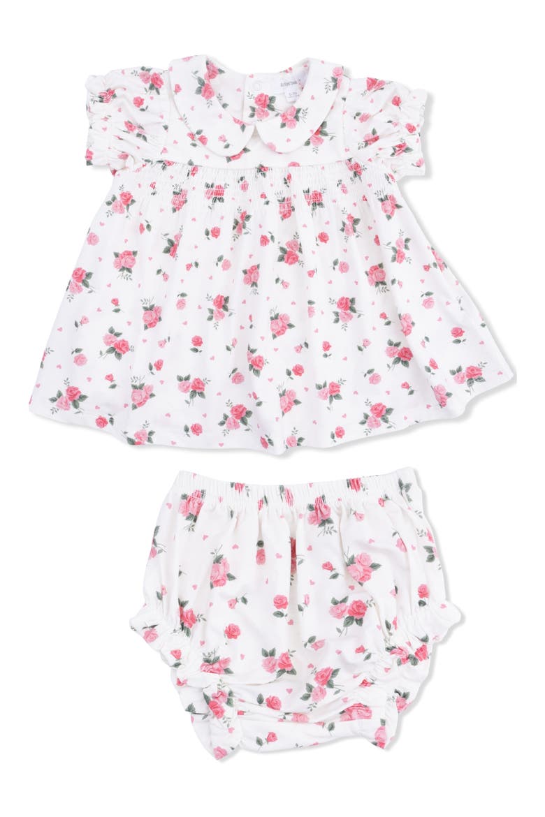 Pink Rosettes Smocked Puff Sleeve Dress with Bloomers, Main, color, PINK CREAM