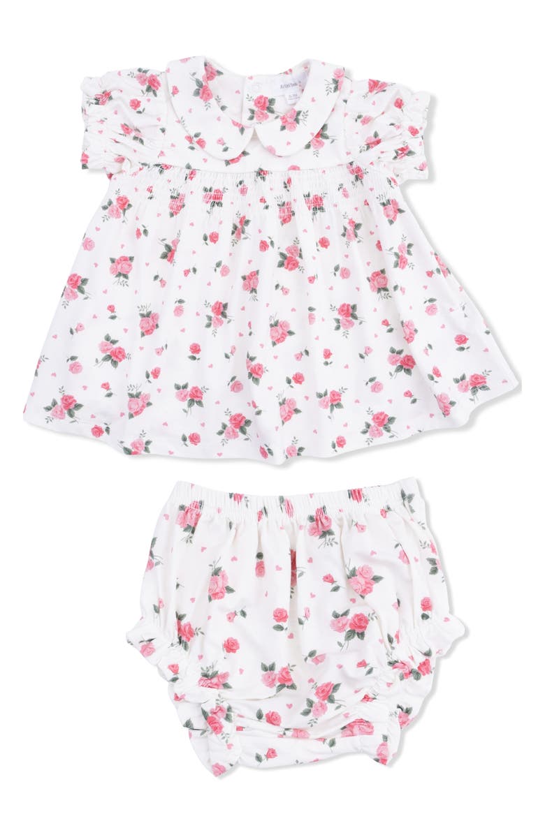 Angel Dear Pink Rosettes Smocked Puff Sleeve Dress with Bloomers, Main, color, Pink Cream