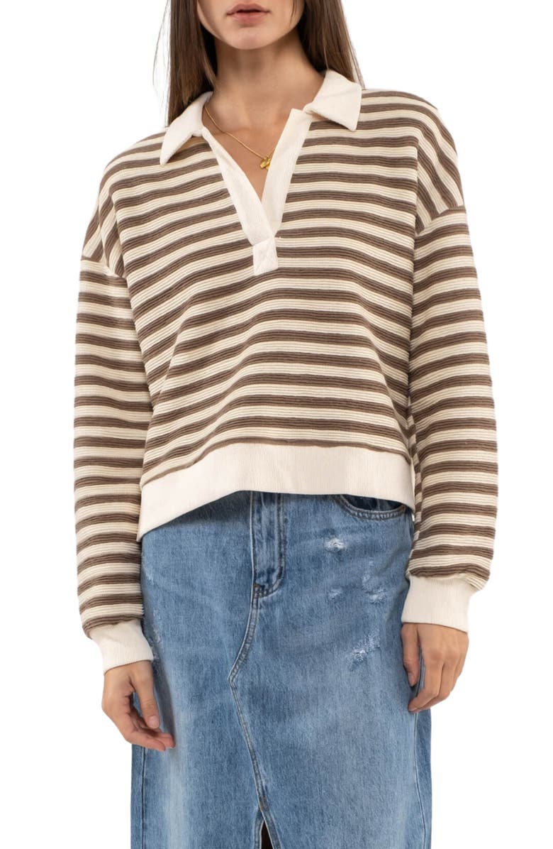 Blu Pepper Johnny Collar Long Sleeve Polo, Main, color, 