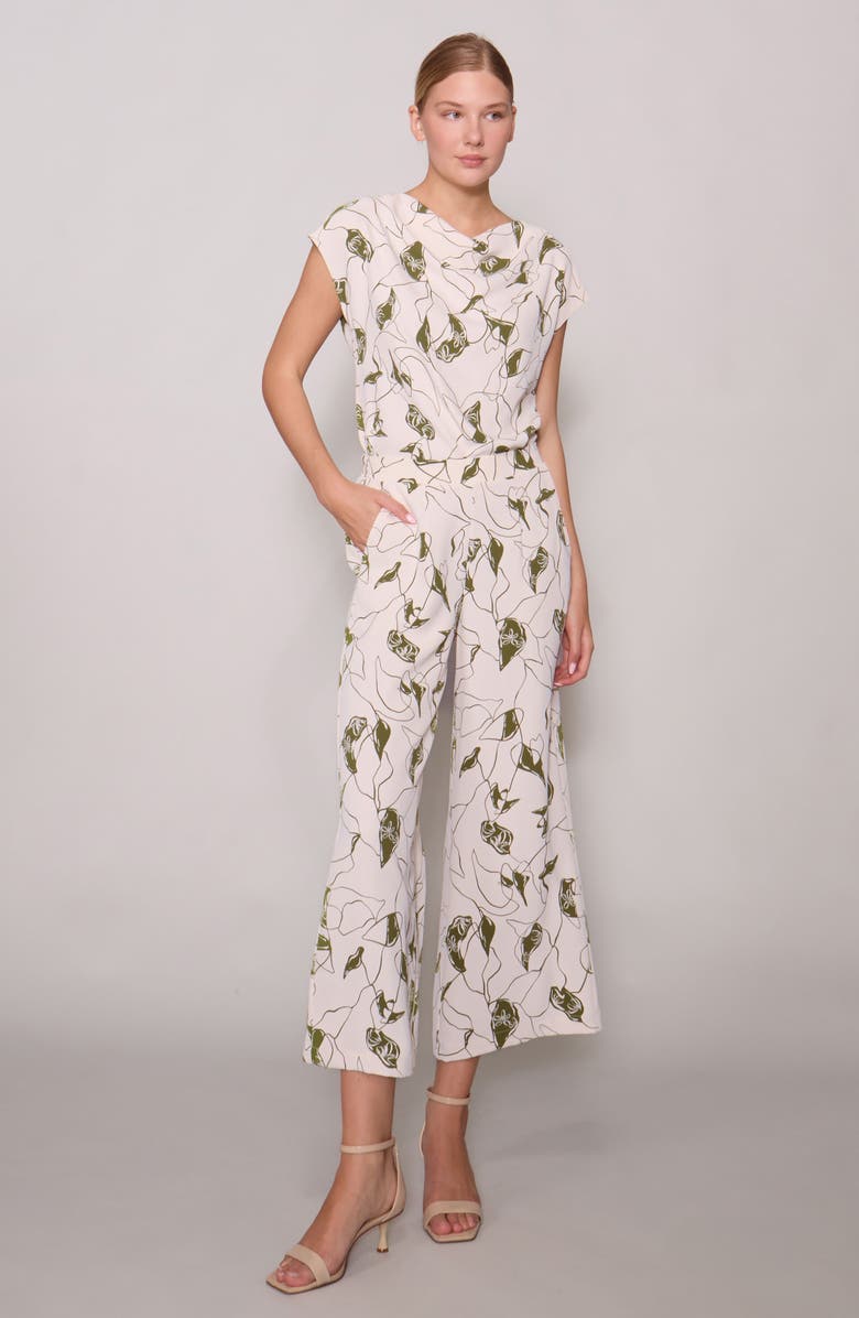 MELLODAY Crepe Wide Leg Pants, Alternate, color, Bone Olive Abstract