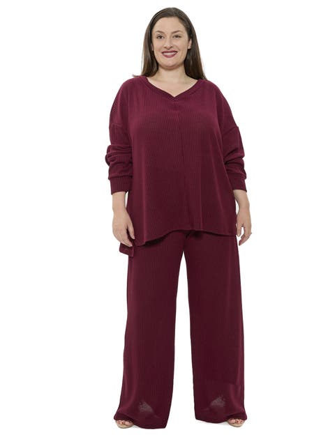 Plus Size V Neck Long Sleeve Soft Waffle Knit Top and Pant Set