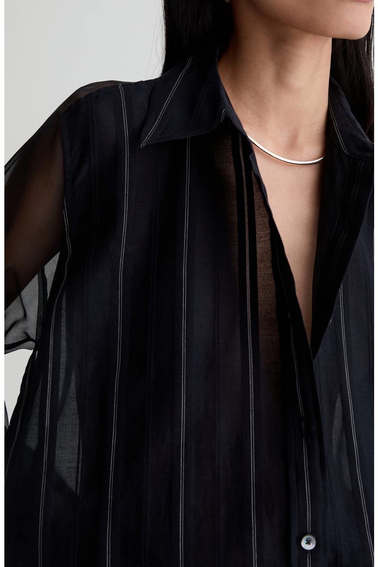 Sawtelle Pinstriped Cotton & Silk Shirt, Alternate, color, DAY TO NIGHT