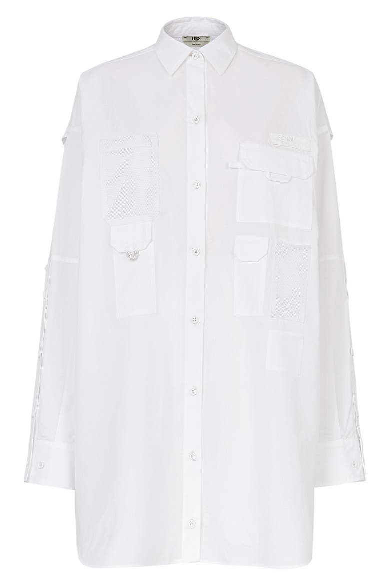 Boxy Pocket Long Sleeve Cotton Poplin Shirtdress, Alternate, color, F0ZNM WHITE