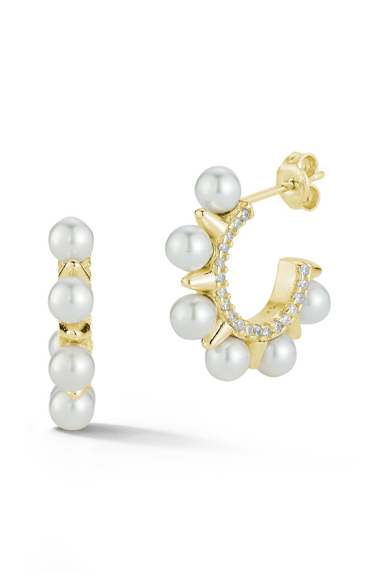 SPHERA MILANO Cultured Freshwater Pearl Hoop Earrings, Main, color, Gold