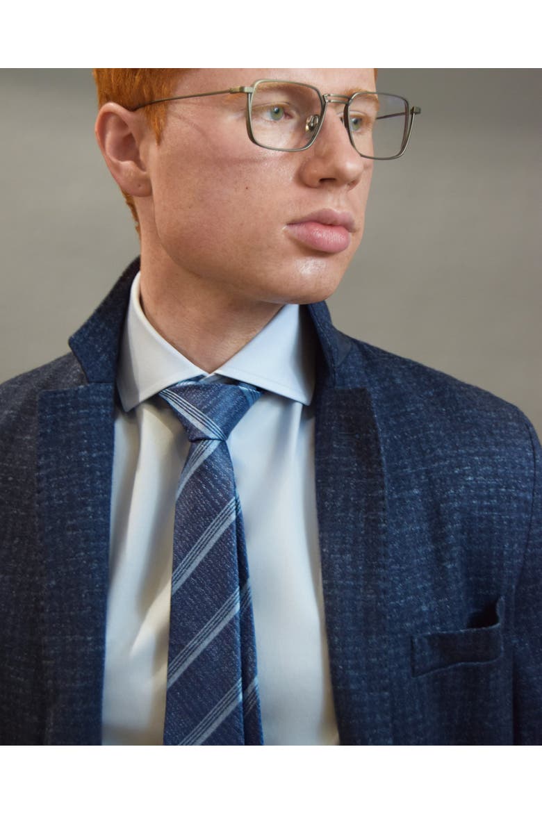 Triple-Striped Silk Jacquard Tie, Alternate, color, Navy