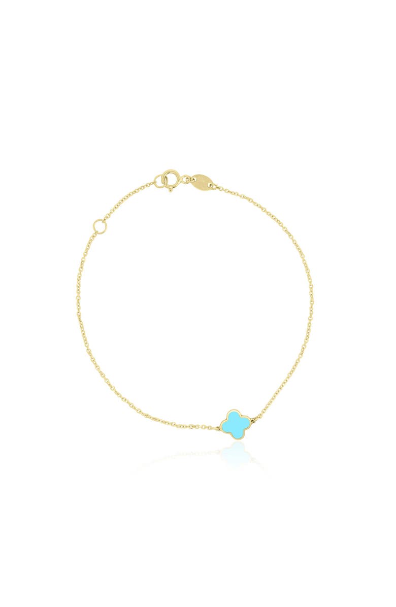 The Lovery Fine Jewelry Mini Turquoise Single Clover Bracelet, Main, color, Turquoise
