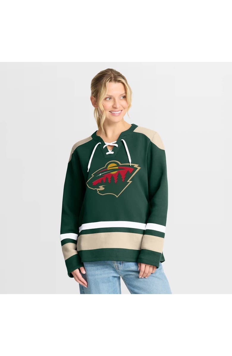 FANATICS Women's Fanatics  Green Minnesota Wild Icing Long Sleeve Lace Up Sweatshirt, Main, color, 