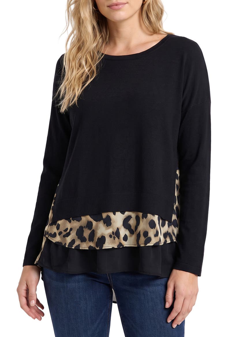 Layered Leopard Contrast Sweater, Main, color, LEOPARD