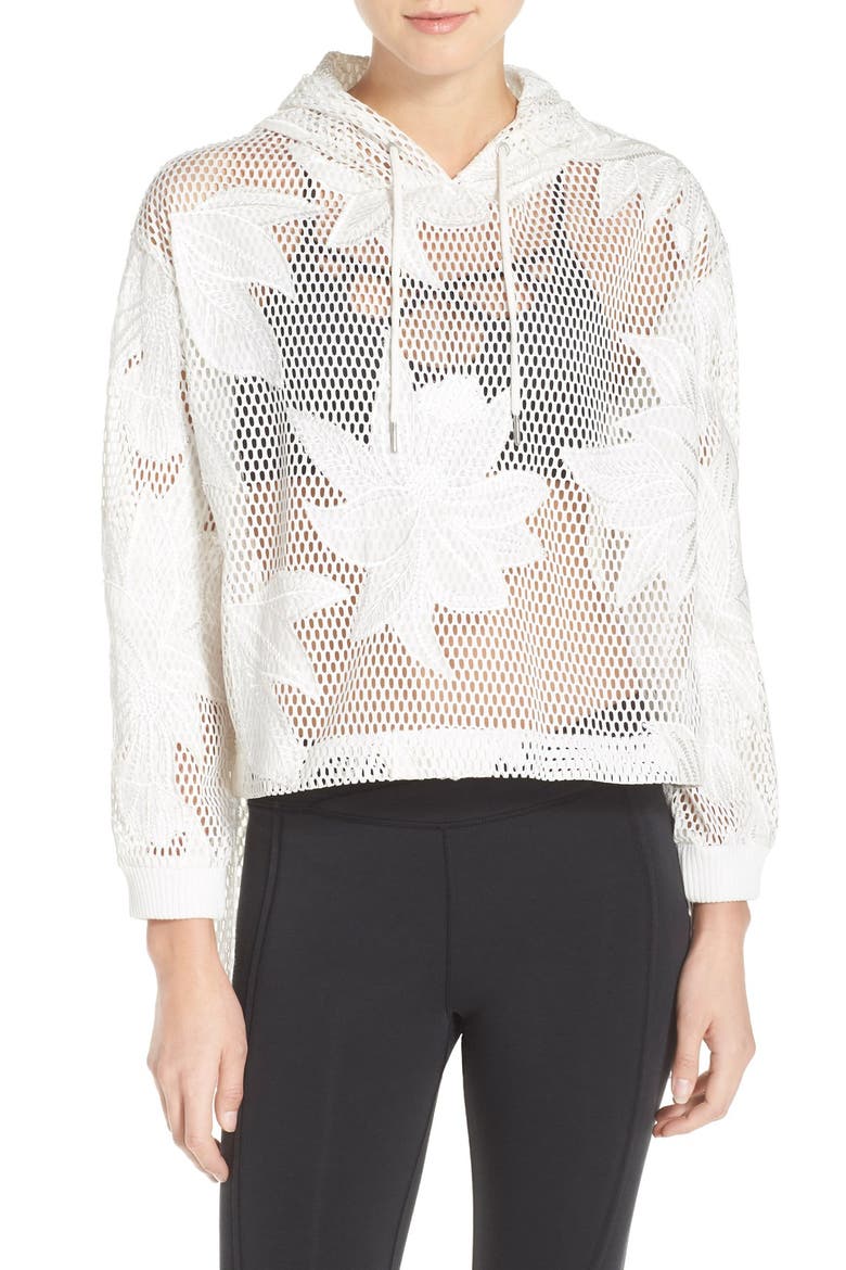 'Spring Fling' Mesh Hoodie, Main, color, WHITE