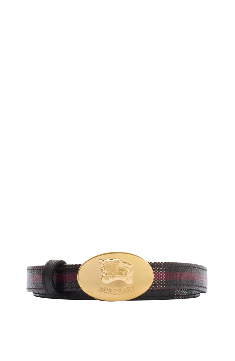 Burberry Thin Reversible Check Knight Stamp Belt, Main, color, Mahogany Red/Gold