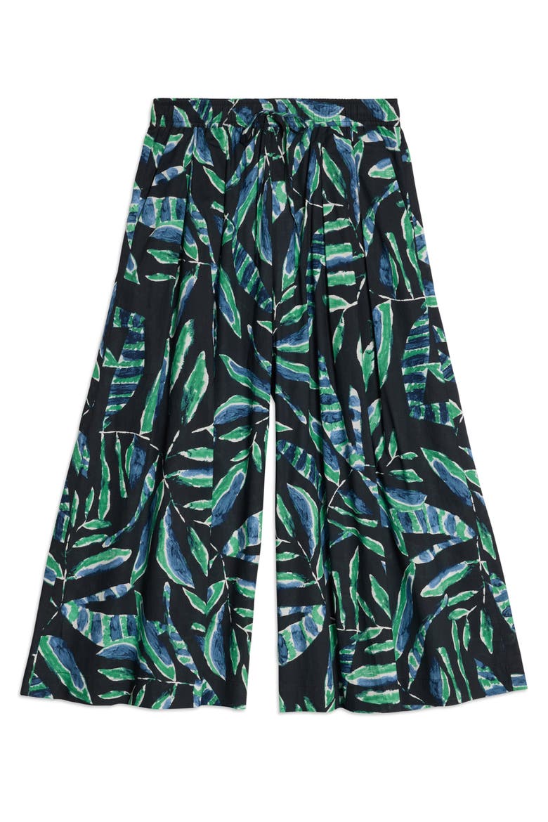 Painterly Palm Culottes, Alternate, color, Black