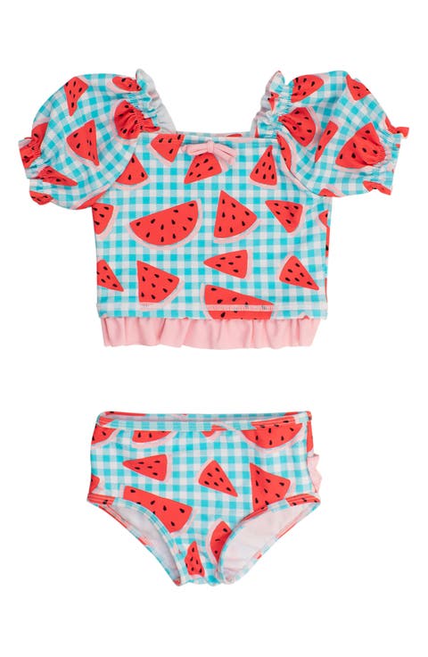 Kids' Watermelon Gingham Puff Sleeve Two-Piece Swimsuit (Toddler & Little Kid)