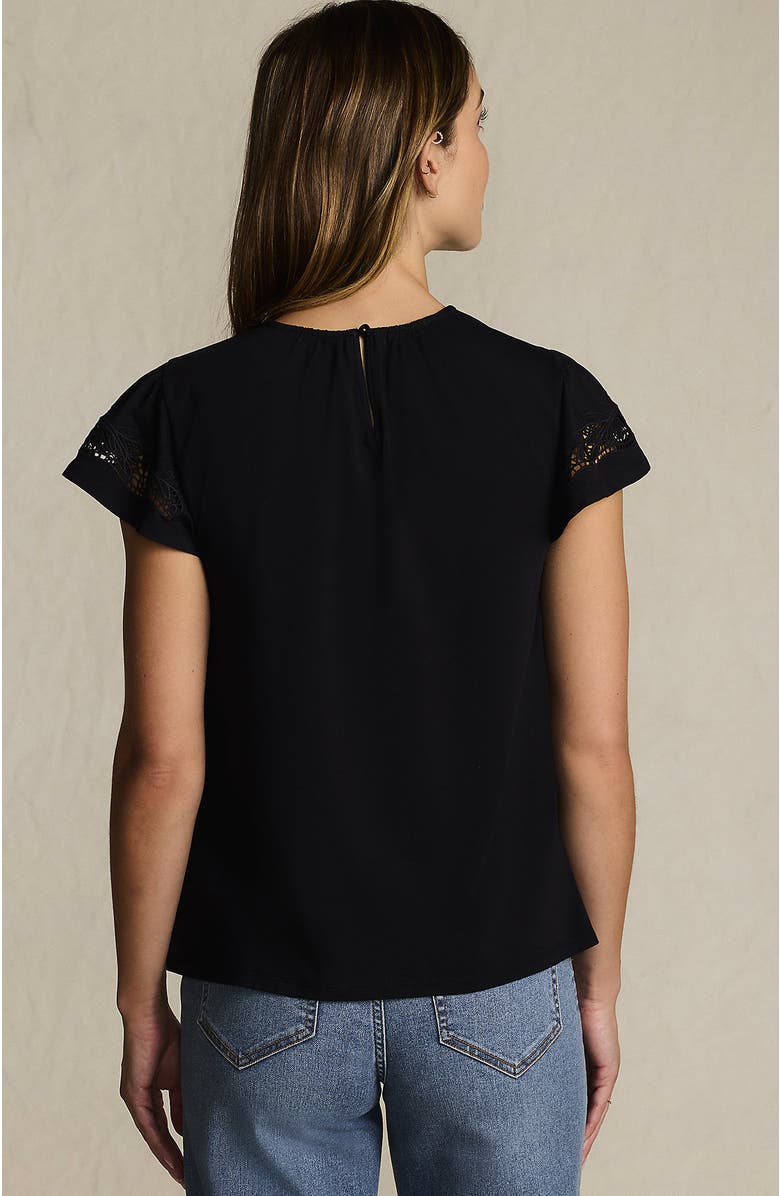 Lands' End Lightweight Jersey Crew Neck Ruffle Sleeve Flowy Top, Alternate, color, Black