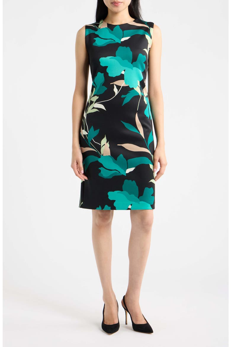 Floral Sleeveless Sheath Dress, Main, color, DEEP JADE MULTI