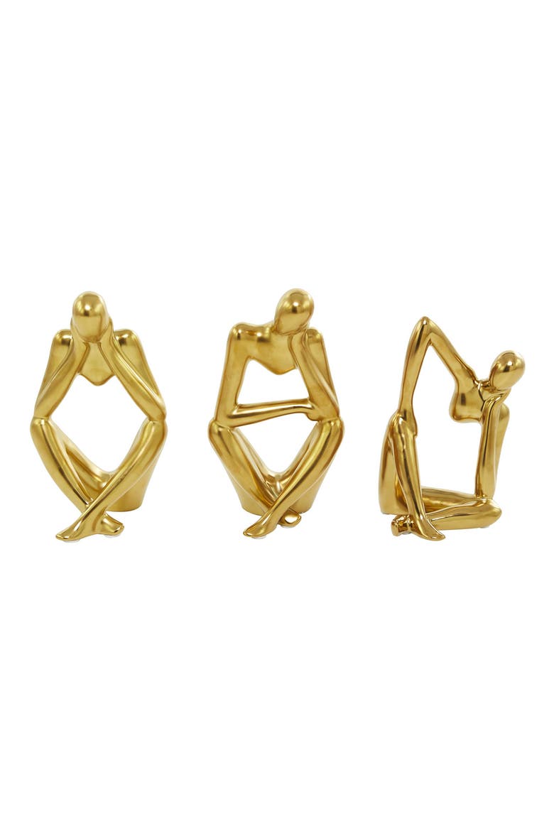 Set of 3 Contemporary Porcelain Statues, Main, color, GOLD